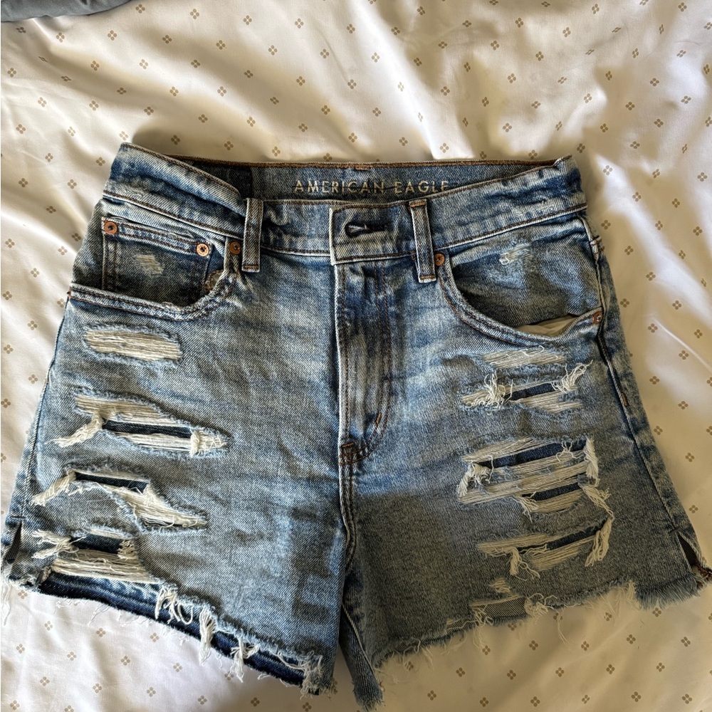 American Eagle Outfitters Blue Distressed Jean Shorts